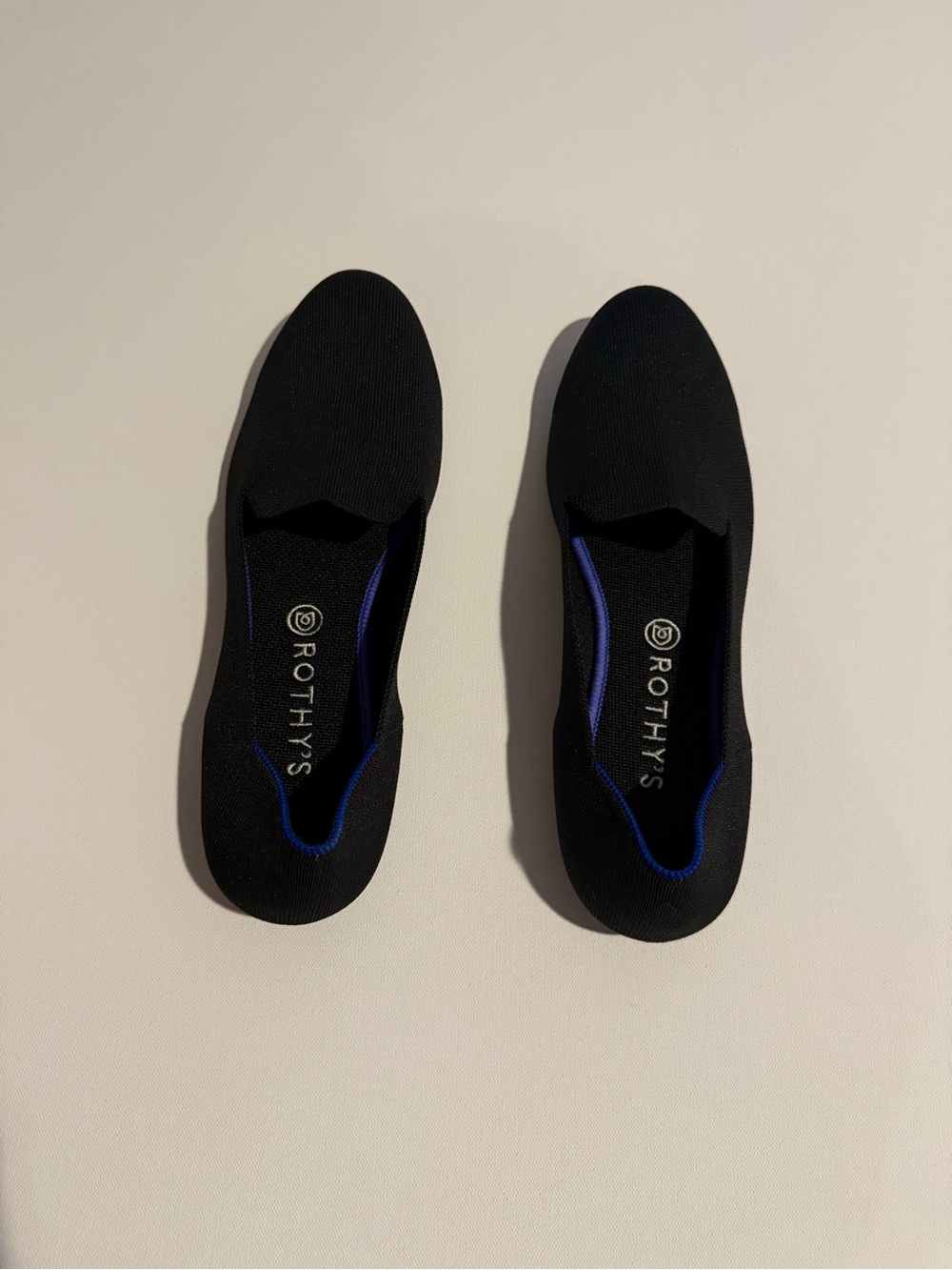 Rothy's Womens Black Slip-On Loafers with Blue Trim